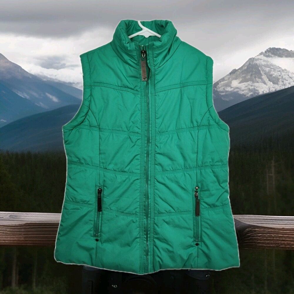 Vanity full-zip puffer vest, women's size M,‎ green, sleeveless